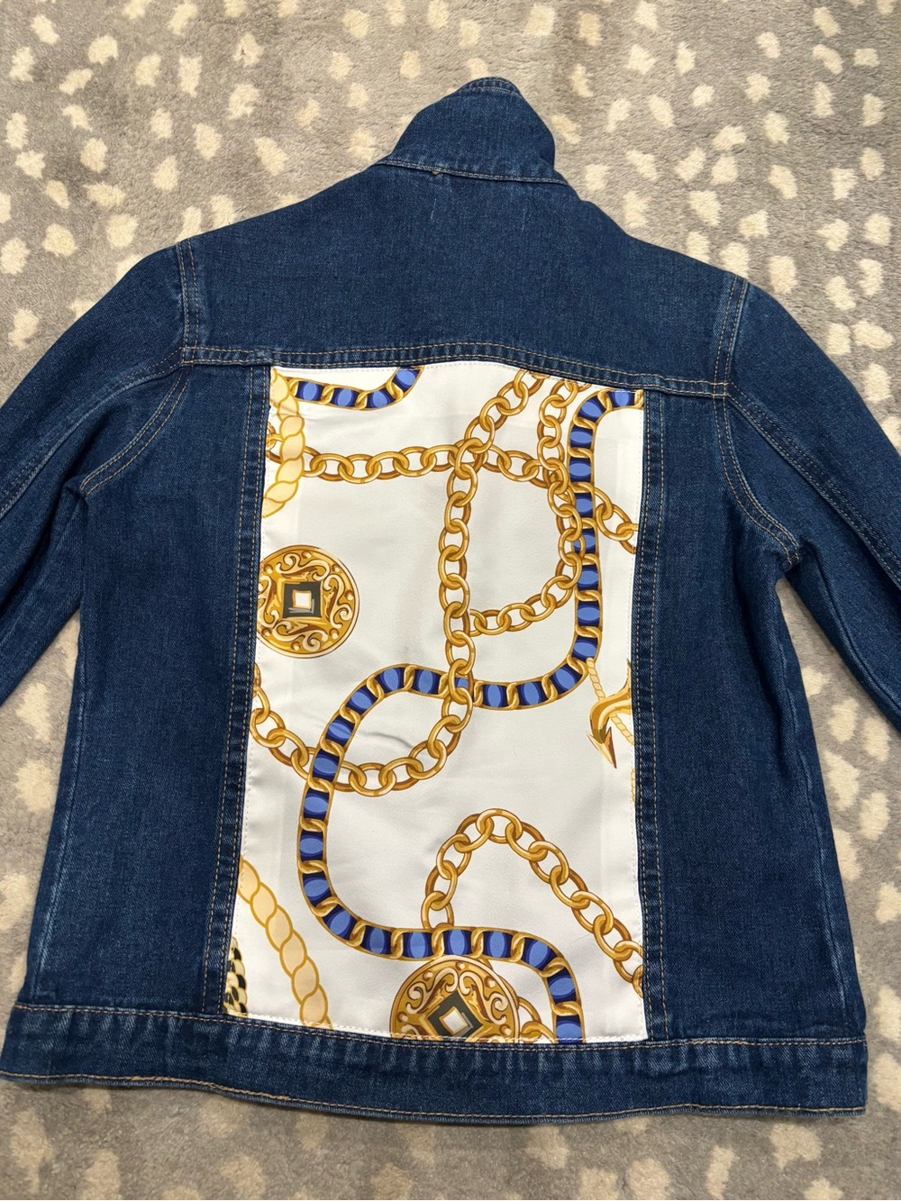 Denim Jean Jacket Embellished With Mink and Patches - Picture 4 of 6